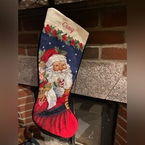 Vintage Lands' End Wool Needlepoint Christmas Stocking CRAIG Presents SANTA Gift